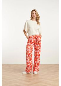 Smashed Lemon 25209 satijnen broek met peach bloemenprint |