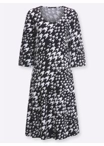Damen Jerseykleid im Hahnentritt-Muster in schwarz-weiß-bedruckt ,Größe 38, WITT, 95% Viskose, 5% Elasthan