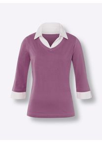 Damen 2-in-1-Shirt mit Web-Einsatz in violett ,Gr&ouml;&szlig;e 50, WITT, 100% Baumwolle. Einsatz: 50% Baumwolle, 50% Polyester