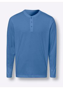 Heren Shirt met lange mouwen en knoopsluiting in middenblauw ,maat 44/46, WITT, 100% Katoen