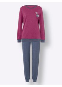 Dames Pyjama met kleine bloemenprint in heide/rookblauw ,maat 36/38, WITT, 50% Katoen, 50% Polyester