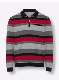 Herren Sweatshirt in streepjesdessin in zwart/rood gestreept ,maat 44/46, WITT, 74% Katoen, 23% Polyester, 3% Viscose