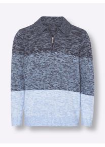 Heren Polopullover in colour-blocking-dessin in rookblauw/ijsblauw gedessineerd ,maat 46, WITT, 100% Polyacryl