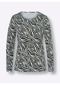 Damen Langarmshirt mit Zebra-Muster in schwarz-ecru-bedruckt ,Größe 44, Witt, 100% Baumwolle