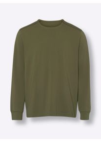 Heren Shirt met ronde hals en met boordjes aan de mouwen in olijf ,maat 44/46, WITT, 100% Katoen