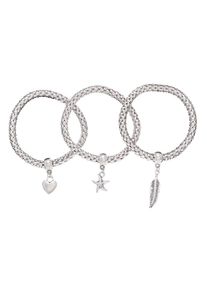 Lascana , Armband Set elastisch, Armbänder mit Anhänger, Herz, Stern, Feder, Armketten Set , silberfarben