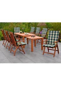 Merxx , Garten-Essgruppe »Comodoro« Set, 17 Stk. tlg. 8 Klappsessel, 5-fach verstellbar, 8 Auflagen, Ausziehtisch , braun + braun + braun