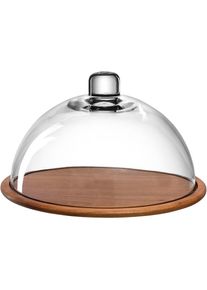 Leonardo, Servierplatte &raquo;CUCINA&laquo; Holzk&auml;seplatte/Glasglocke, handgefertigtes Unikat, braun/transparent, Glas, Massivholz, &Oslash; 28 cm, braun/transparent