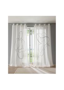 HEINE HOME , Gardine Ösen 1 Stk. tlg. , weiß-schwarz , 100% Polyester , 145 cm