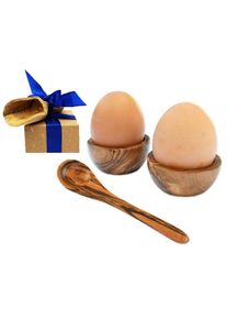 Olivenholz-erleben, Eierbecher &raquo;6er Set Eierbecher PICCOLO plus 6 Eierl&ouml;ffel aus Olivenholz&laquo; Die Eierbecher Piccolo sind stapelbar und so besonders 
