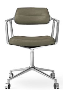 Vipp453 / Vipp 453 Swivel Chair chaise Vipp Bosco cuir vert / cadre en aluminium poli avec roulettes
