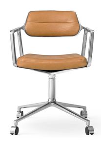 Vipp453 / Vipp 453 Swivel Chair chaise Vipp cuir brun chameau / cadre en aluminium poli avec roulettes