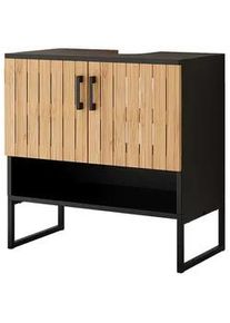 VICCO Waschbeckenunterschrank Vayra Bambus 60 x 65.5 cm , Grün, Schwarz , Holzwerkstoff , 2 Fächer , Rechteckig , 60x65.5x33 cm , Badezimmer, Badezimmerschränke, Waschbeckenunterschränke