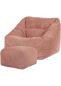 I.C.O.N. icon Sitzsack Cord Sessel Natalia mit Hocker , Pink , Textil , 340 L , Freiform , 97x73x84 cm , Hergestellt in Deutschland, Oeko-Tex® Standard 100, Reach , Wohnzimmer, Hocker, Sitzsäcke, XXL Sitzsäcke
