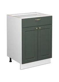 VICCO Badschrank Fame-Line Grün-Gold Landhaus 60 x 82 cm mit Schublade ohne Ap , Grün, Weiß , Holzwerkstoff , 3 Fächer , 1 Schubladen , Rechteckig , 60x82x51.6 cm , Badezimmer, Badezimmerschränke, Midischränke