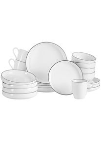 Novel Kombiservice , Schwarz, Wei&szlig; , Keramik , 20-teilig , Uni , 350 ml,760 ml , Lfgb , handbemalt, lebensmittelecht , Geschirr, Geschirrsets, Kombiservice