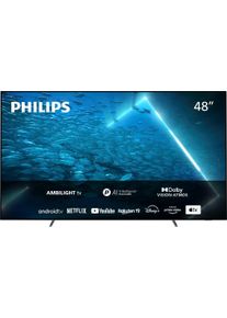 Philips OLED-Fernseher »48OLED707/12« 121 cm/48 ′′ Android TV Smart-TV 3-seitiges Ambilight in silberfarben, Größe 48 ′′