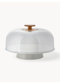 Alessi Porcelánová etažérka s vrchnákom Mattina Šedá, Svetlé drevo, Transparentná, Biela Akrylové sklo, Bambus, Sklo, Drevo, Porcelán Ø 32 x V 22 cm