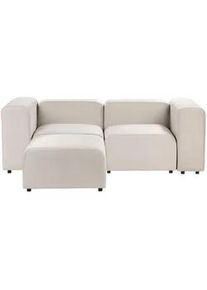 Beliani Ecksofa 2-Sitzer Samtstoff beige mit Ottomane Falsterbo , Textil , L-Form , 204x105 cm , Wohnzimmer, Sofas & Couches, Wohnlandschaften, Ecksofas