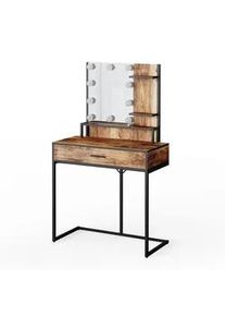 VICCO Schminktisch Fyrk Antikholz 80 cm mit LED-Lampen , Alteiche, Schwarz , Holzwerkstoff , 4 Fächer , 1 Schubladen , Rechteckig,Rechteckig , 80x135.5x40 cm , Schlafzimmer, Schminktische