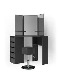 VICCO Eckschminktisch Arielle Schwarz 110 cm mit Hocker , Holzwerkstoff , 8 Fächer , 5 Schubladen , Formgebogen,Formgebogen , 110x141.5x54 cm , Schlafzimmer, Schminktische