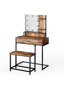VICCO Schminktisch Fyrk Antikholz 80 cm mit LED Beleuchtung und Stuhl , Alteiche, Schwarz , Holzwerkstoff , 4 Fächer , 1 Schubladen , Rechteckig,Rechteckig , 80x135.5x40 cm , Schlafzimmer, Schminktische
