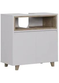 VICCO Waschbeckenunterschrank Elnor Weiß/Eiche 60 x 61 cm mit 2 Türen , Weiß, Weiß , Holzwerkstoff , Rechteckig , 60x61x30 cm , Badezimmer, Badezimmerschränke, Waschbeckenunterschränke