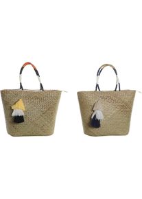 DKD Home Decor, Handtasche, Strandtasche Orange natürlich Marineblau Faser 49 x 18 x 37 cm (2 Stück), Orange