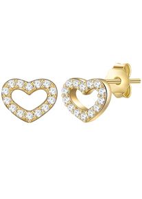 Glanzst&uuml;cke M&uuml;nchen Glanzst&uuml;cke M&uuml;nchen, Damen, Paar Ohrstecker &raquo;Set: GSM231&laquo; aus Sterling Silber, gelbgold + wei&szlig;, gelbgold + wei&szlig;, Glamour&ouml;se Ohrstecker in Herz-Form
