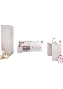 Parisot, Jugendzimmer-Set &raquo;Smoozy&laquo; Stauraumbett, Nachttisch, Kleiderschrank und Schreibtisch, 4 Stk. tlg., wei&szlig;, B/H/T: 95 cm x 203 cm, wei&szlig;