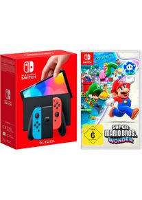 Nintendo Switch, Konsolen-Set &raquo;OLED + Super Mario Bros. Wonder&laquo; 64 GB, neonrot/neonblau, Schlie&szlig;e die Joy-Con-Controller an die Konsole an. Spiele 