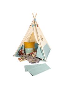 Pinolino , Spielzelt »Tipi Yuma« mit Zeltstangen aus Holz , natur/blau