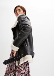 bonprix Női Motoros dzseki báránybőr utánzatból, fekete, 42