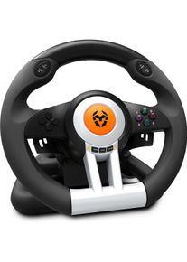 Krom K-Wheel Schwarz USB Lenkrad + Pedale Analog / Digital PlayStation 4 (PS4, Playstation Classic, PS3, Xbox One S), Gaming Controller, Schwarz