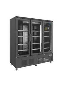 Congelador expositor multiniveles, negro, 3 puertas de vidrio, 1156L, 190 x 183 x 76 cm, refrigeración por aire, LED multicolor, Polar Serie G GP488