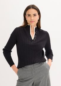 Ribbet finstrikket genser med viskose i 2-i-1-stil, svart, størrelse 36/38 (S), bonprix