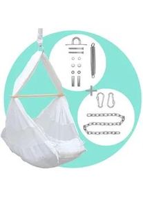 AMANKA Baby-Federwiege mit 100cm Kette & Deckenhaken , Weiß , Textil , 36x94x70 cm , Babymöbel, Babybetten, Stubenwagen & Babywiegen, Federwiegen