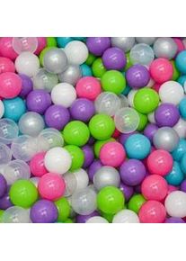 LittleTom Bällebad-Bälle 350 Stück, Pink/Lila/Türkis/Grün/Grau/Weiß/Transparent, 5.5 cm , Multicolor , Kunststoff , Rund , 5.5x5.5x5.5 cm , Spielzeug, Kinderspielzeug, Sonstiges Spielzeug
