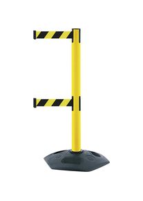 Poste barrera de cinta Heavy Duty Dualline, extracci&oacute;n de cinta 3650 mm, UE 2 unid., poste amarillo, cinta negra/amarilla