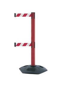 Afzetpaal met uittrekbaar lint Heavy Duty Dualline, uittreklengte 3650 mm, VE 2 stuks, paal rood, afzetband rood/wit