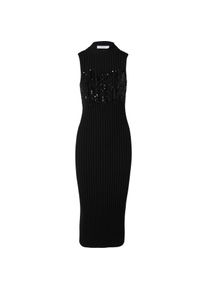 comma, Damen, Kleider, Kleid Strickkleid mit Stehkragen und Pailletten, Schwarz, (40)