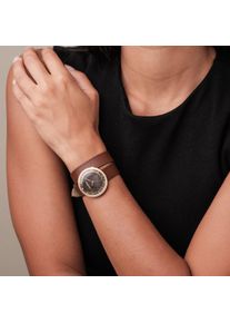 Holzkern; Drewniany zegar Coralline (bronzyt/złoto), Damskie, Naturalne drewno