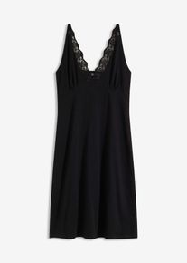 bonprix Női Vékony vállpántos hálóruha csipkés nyakkivágással és pamuttal, fekete, 36/38