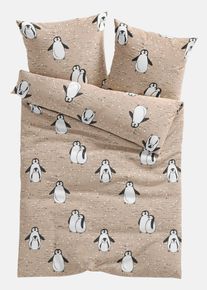 Parure de lit motif pingouins - marron - taille 135x200 cm avec coton - bonprix