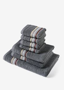 Serviette de toilette avec d&eacute;tails ray&eacute;s - gris - taille 30x50 cm - Tissu &eacute;ponge - bonprix