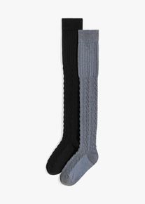 Lot de 2 paires de chaussettes jambières - noir - taille 39-42 avec coton - bonprix