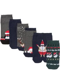 Lot de 6 paires de chaussettes courtes de Noël - gris chiné - taille 35-38 avec coton - bonprix