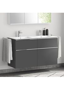 evineo ineo4 Meuble bas, l : 121 cm, 4 tiroirs, avec poign&eacute;e, plan vasque double blanc,, BE0244WH+BE0203AN+BL001197,