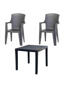 ProGarden , Garten-Essgruppe »Eden / King« Set, 3 Stk. tlg. bestehend aus 2 Sesseln und 1 Tisch , anthrazit +