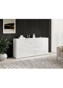 HBZ-MEBLE HBZ, Sideboard &raquo;Spice wei&szlig; Hochglanz, Wohnzimmerschrank BxHxT 165x80x40 cm&laquo; 1 Stk. tlg. Mit 2 T&uuml;ren, 4 Schubk&auml;sten, 2 Einlegeb&ouml;den verstellbar, wei&szlig;, 